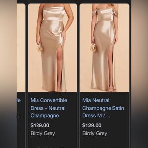 Champagne neutral satin birdy grey dress XS.